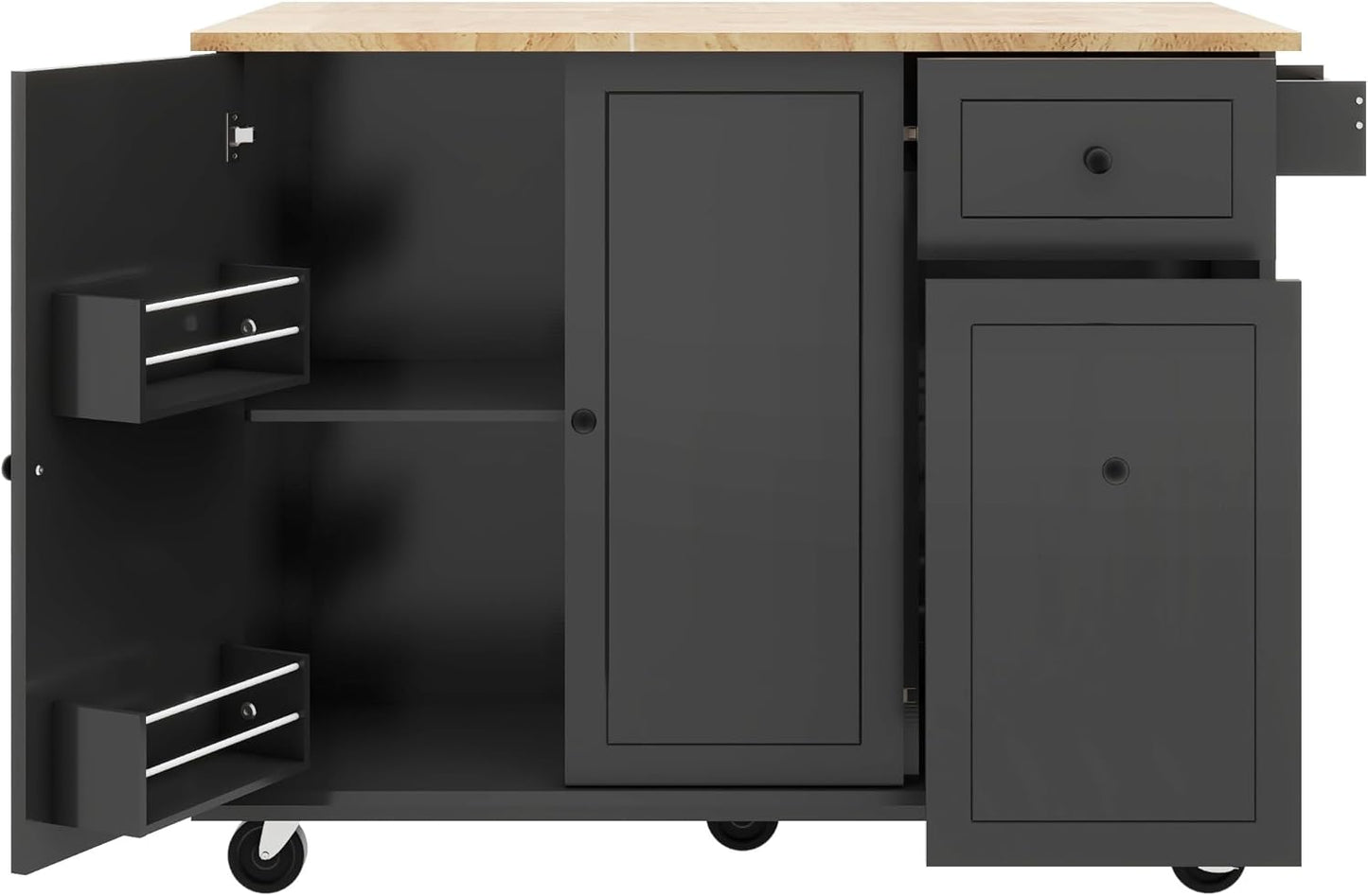 Retro Mountain Wood 47" D Kitchen Island with Drop Leaf, Accent Cabinet with Internal Storage Rack, Farmhouse Rolling Kitchen Cart on Wheels for Kitchen, Dining Room