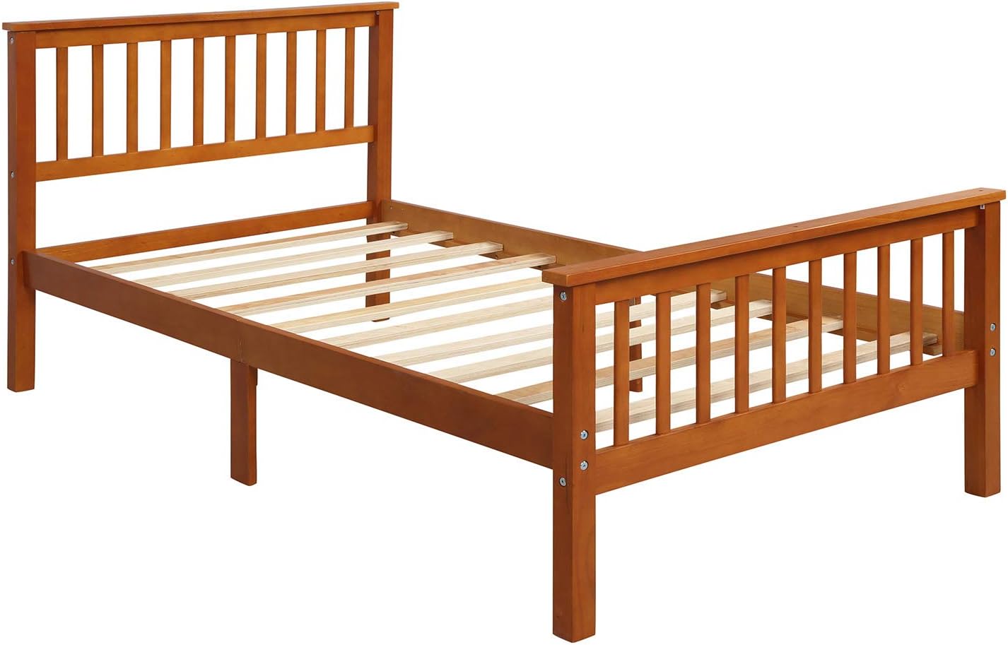 Twin Size Wood Platform Bed with Headboard and Footboard, 100% Pine Wood Frame, Strong Slat Support - Espresso, 80.2”L X 42.9”W X 36.2”H