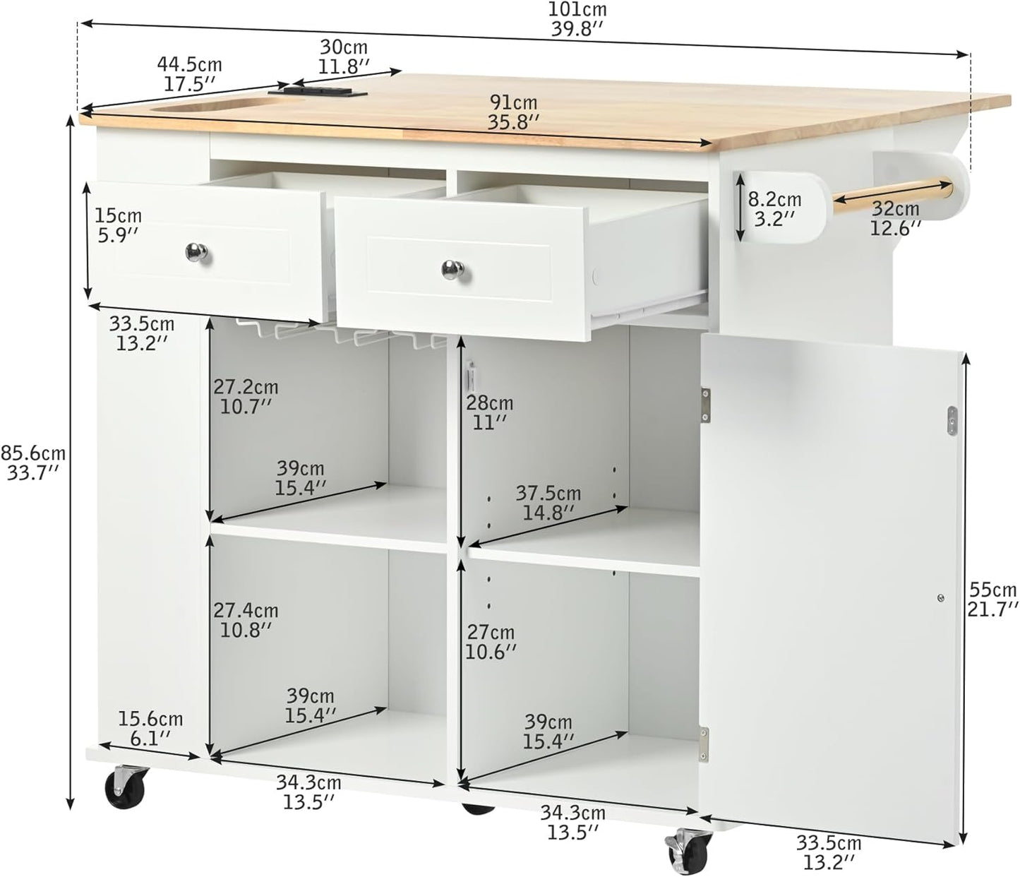 Retro Mountain Wood 47" D Kitchen Island with Drop Leaf, Accent Cabinet with Internal Storage Rack, Farmhouse Rolling Kitchen Cart on Wheels for Kitchen, Dining Room