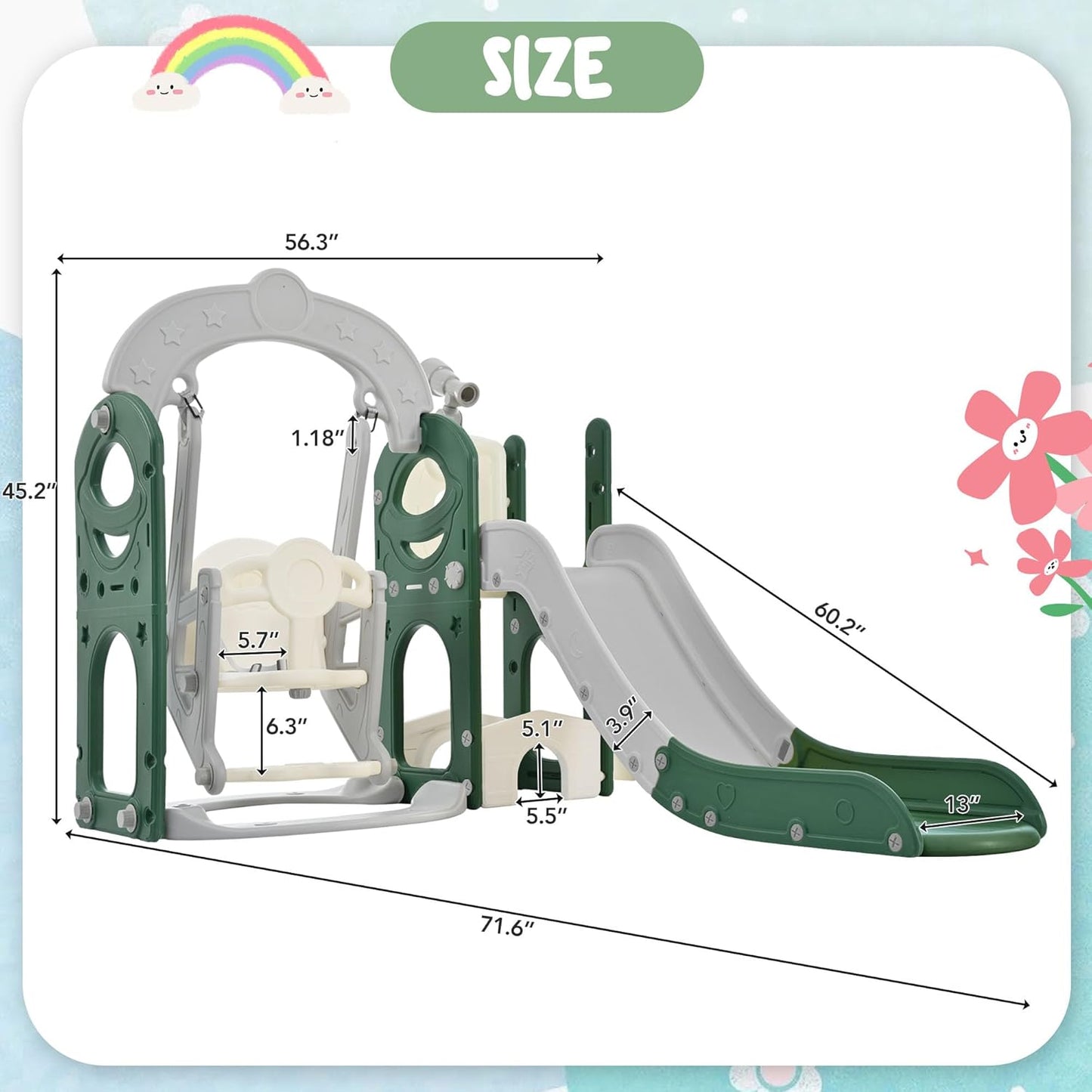 5-in-1 Toddler Playground Set with Telescope - Safe HDPE Kids Slide, Swing, Climbing Ramp, Golf Holes - Indoor/Outdoor Playset for Active Toddlers - Easy Assembly