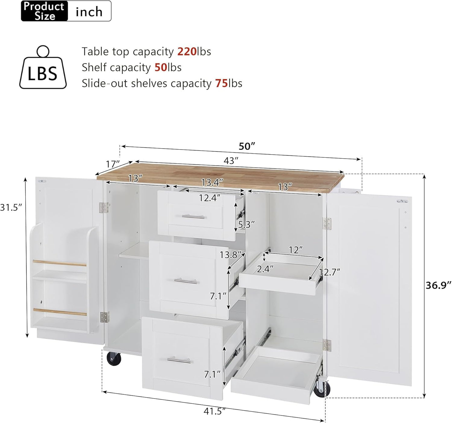 Retro Mountain Wood 47" D Kitchen Island with Drop Leaf, Accent Cabinet with Internal Storage Rack, Farmhouse Rolling Kitchen Cart on Wheels for Kitchen, Dining Room