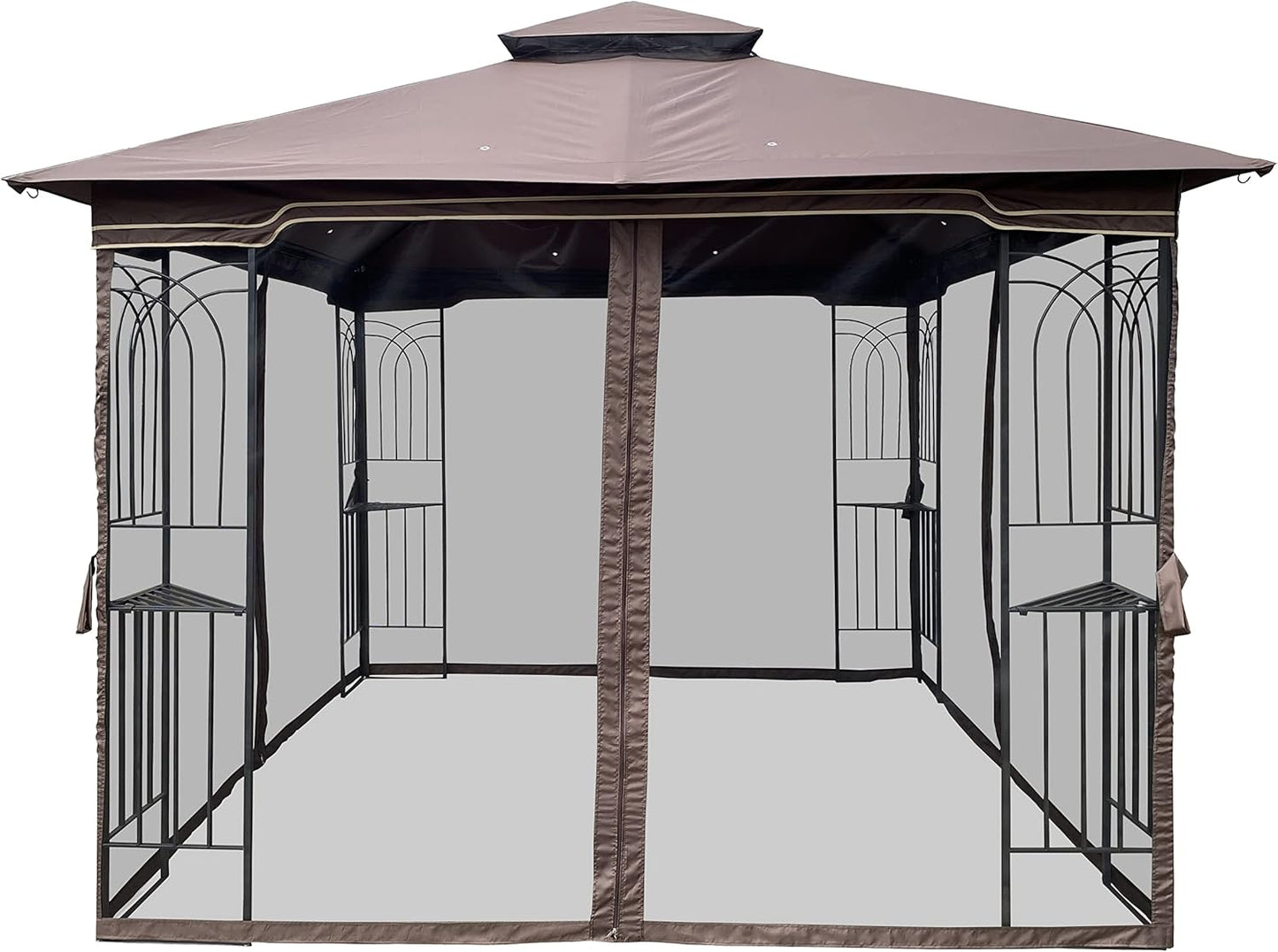 Outdoor Gazebo Pop Up Canopy Tent 10x10 Ft with Ventilated Double Roof and Detachable Mosquito Net, Brown Top - Ideal for Lawn, Garden, Backyard, and Deck