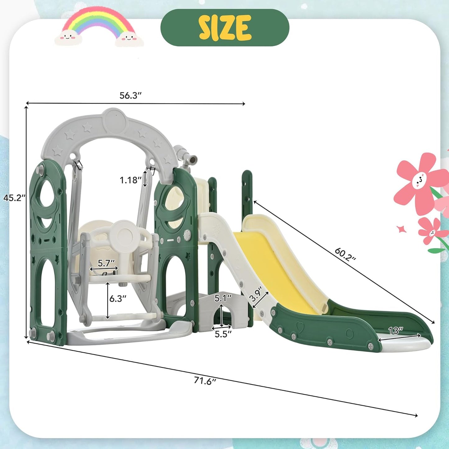 5-in-1 Toddler Playground Set with Telescope - Safe HDPE Kids Slide, Swing, Climbing Ramp, Golf Holes - Indoor/Outdoor Playset for Active Toddlers - Easy Assembly