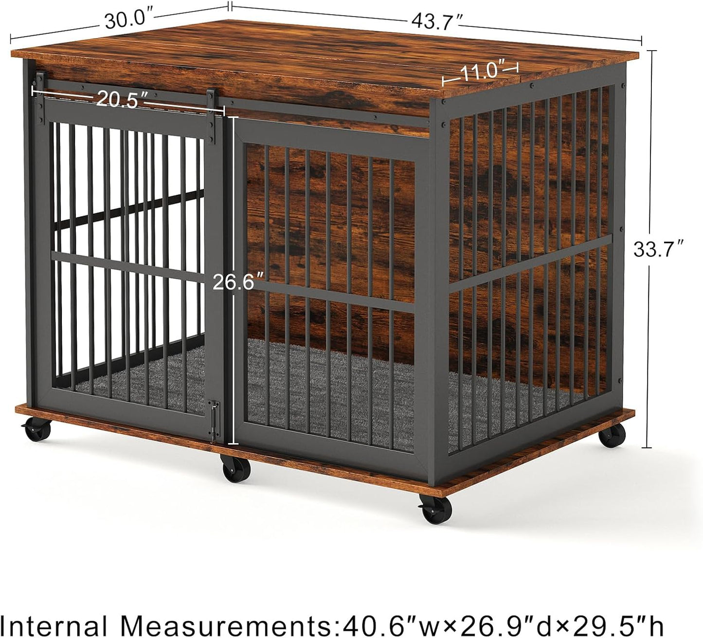 Elegant Rustic Grey Furniture-Style Dog Crate with Secure Sliding Iron Door & Plush Comfort Mat Spacious 43.7''W x 30''D x 33.7''H Pet Safety Haven with Easy Cleaning Features