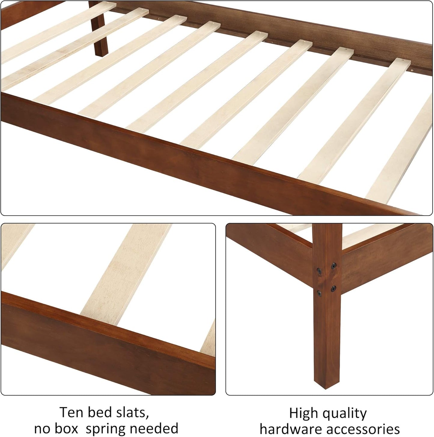 Twin Size Wood Platform Bed with Headboard and Footboard, 100% Pine Wood Frame, Strong Slat Support - Espresso, 80.2”L X 42.9”W X 36.2”H