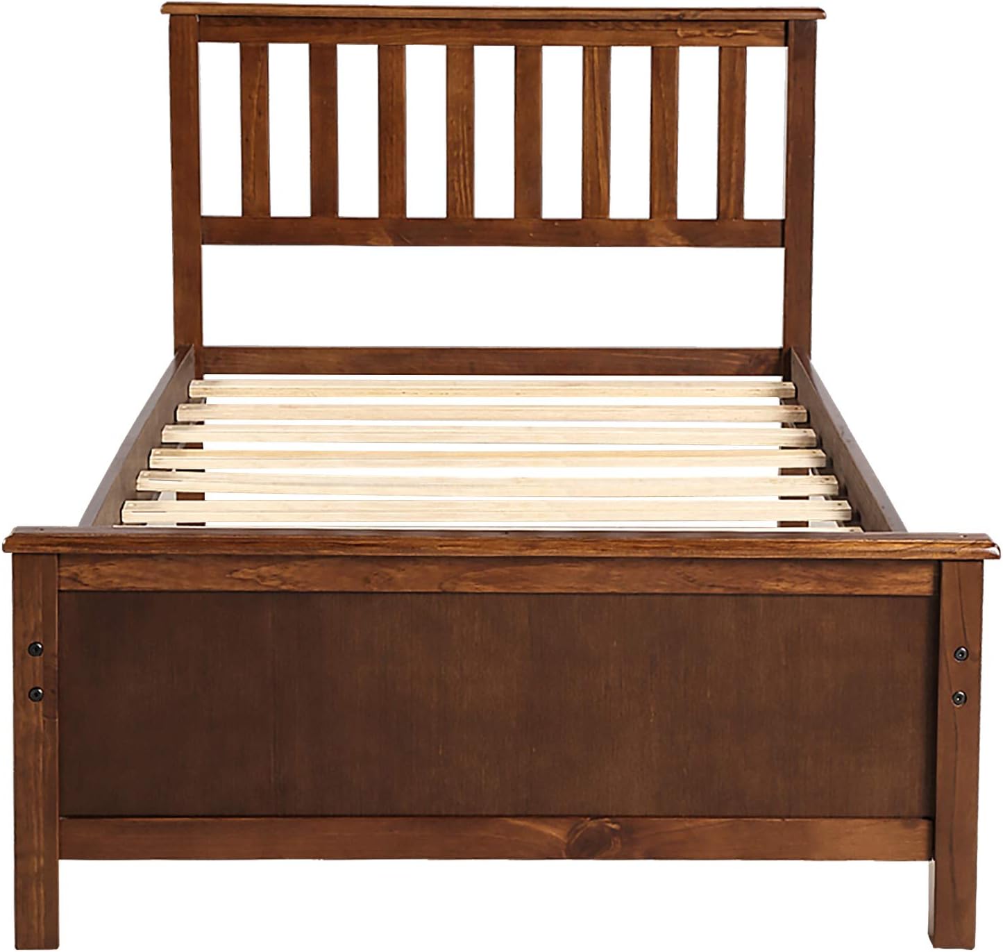 Twin Size Wood Platform Bed with Headboard and Footboard, 100% Pine Wood Frame, Strong Slat Support - Espresso, 80.2”L X 42.9”W X 36.2”H