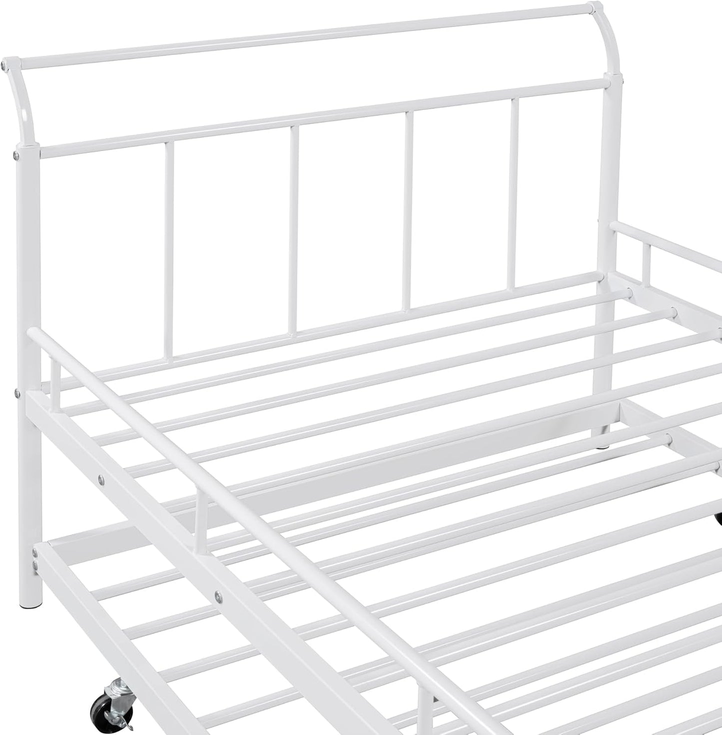 Full Size Metal Daybed - White, Elegant Curved Handle Design, Includes Convenient Pull-Out Twin Trundle