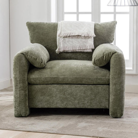 Chenille Oversized Armchair - Modern Accent Chair & Single Sofa Lounge, 34'' Wide, Comfortable Seating for Living Room & Bedroom, Green