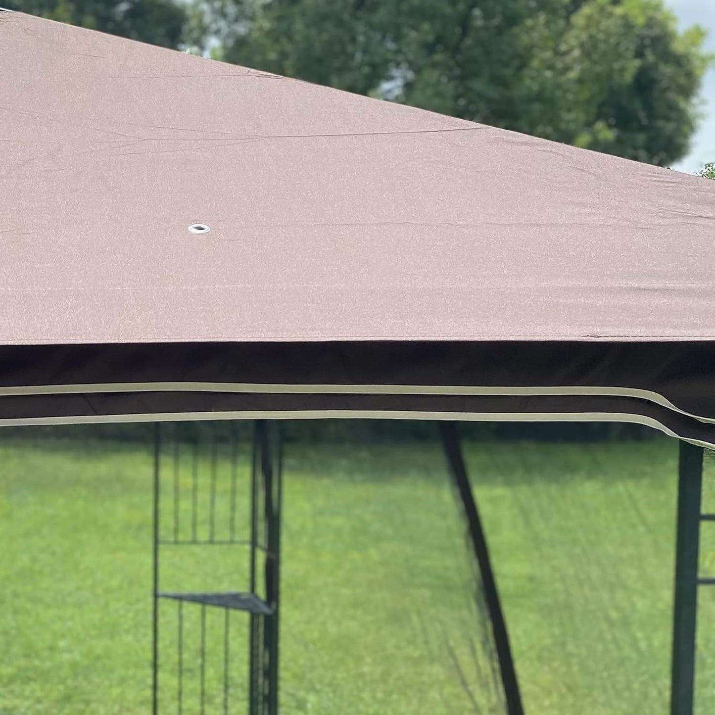 Outdoor Gazebo Pop Up Canopy Tent 10x10 Ft with Ventilated Double Roof and Detachable Mosquito Net, Brown Top - Ideal for Lawn, Garden, Backyard, and Deck