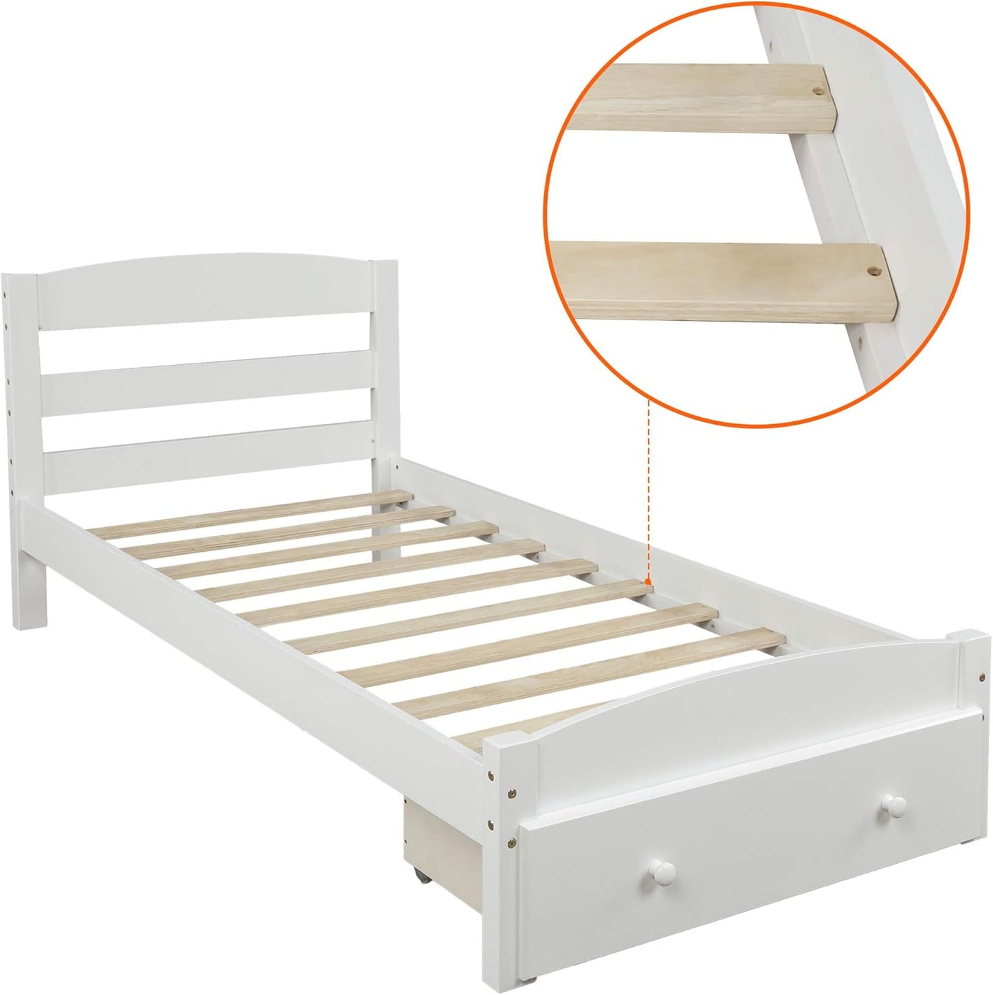 Twin Size Wood Platform Bed with Headboard and Footboard, 100% Pine Wood Frame, Strong Slat Support - Espresso, 80.2”L X 42.9”W X 36.2”H