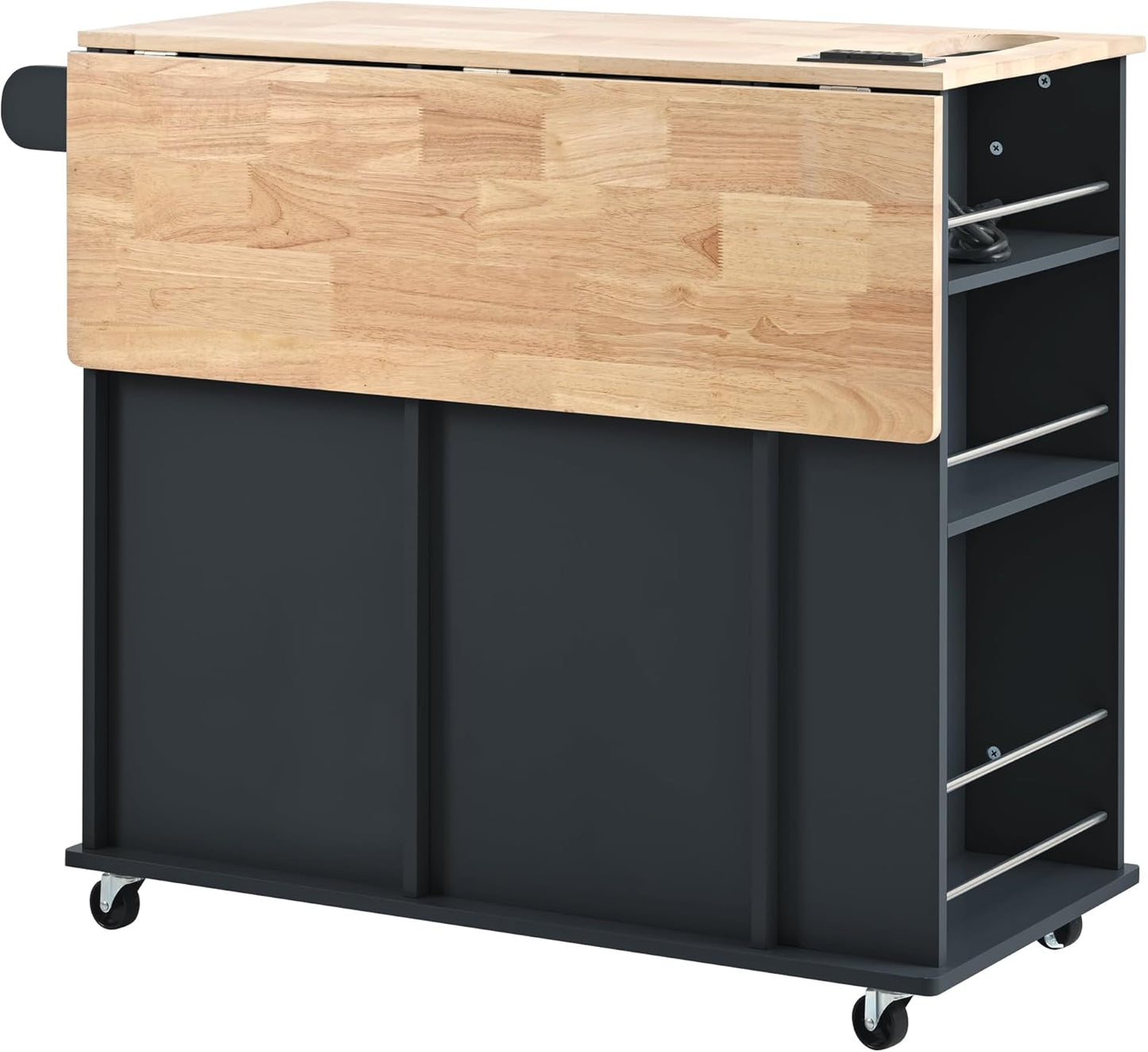 Retro Mountain Wood 47" D Kitchen Island with Drop Leaf, Accent Cabinet with Internal Storage Rack, Farmhouse Rolling Kitchen Cart on Wheels for Kitchen, Dining Room