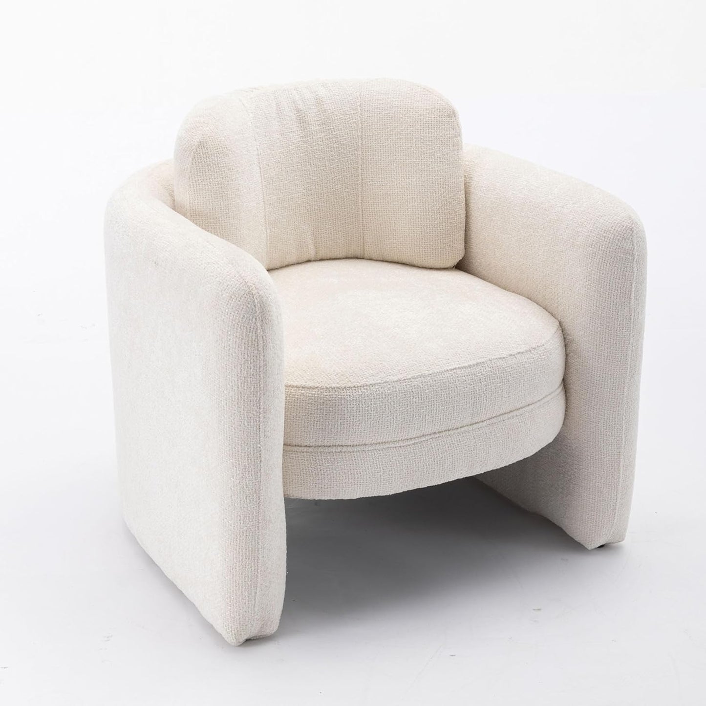 Mid-Century Modern Accent Chair-Barrel Armchair for Living, Bedroom, Office-Versatile & Stylish Seating for Home or Guest Room, 32.3" H, Ivory