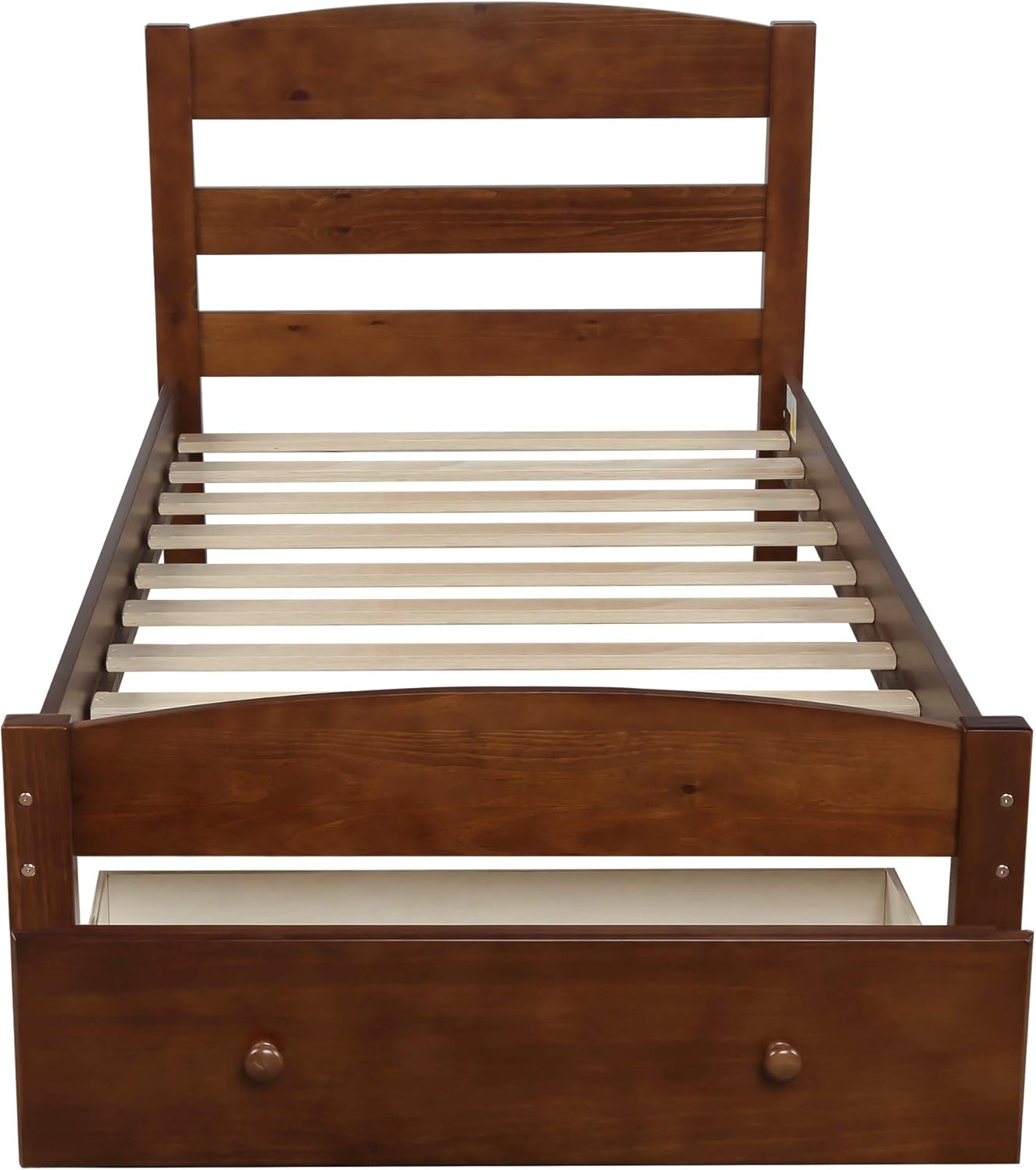 Twin Size Wood Platform Bed with Headboard and Footboard, 100% Pine Wood Frame, Strong Slat Support - Espresso, 80.2”L X 42.9”W X 36.2”H