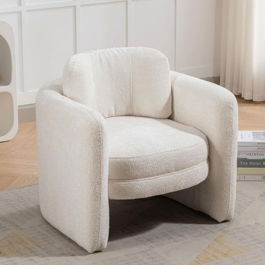 Mid-Century Modern Accent Chair-Barrel Armchair for Living, Bedroom, Office-Versatile & Stylish Seating for Home or Guest Room, 32.3" H, Ivory