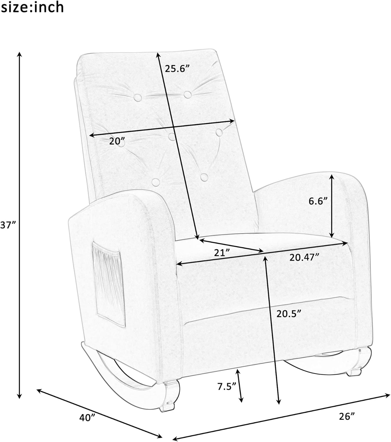 Dark Grey Comfortable High Back Rocking Chair for Nursery, Baby Room-Modern Fabric Padded Seat Rocker, Cozy Armchair for New Parents, Ideal for Feeding and Relaxing