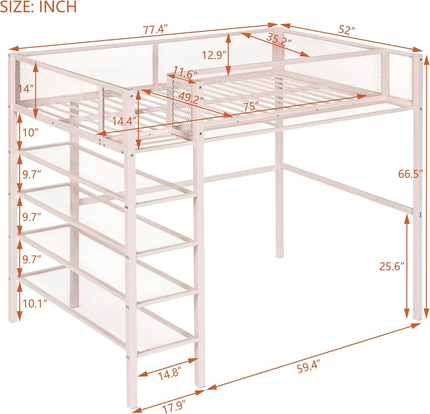 Twin Metal Loft Bed in Elegant Black - Spacious 4-Tier Shelving & Enhanced Storage, Perfect for Home & Dorm Use