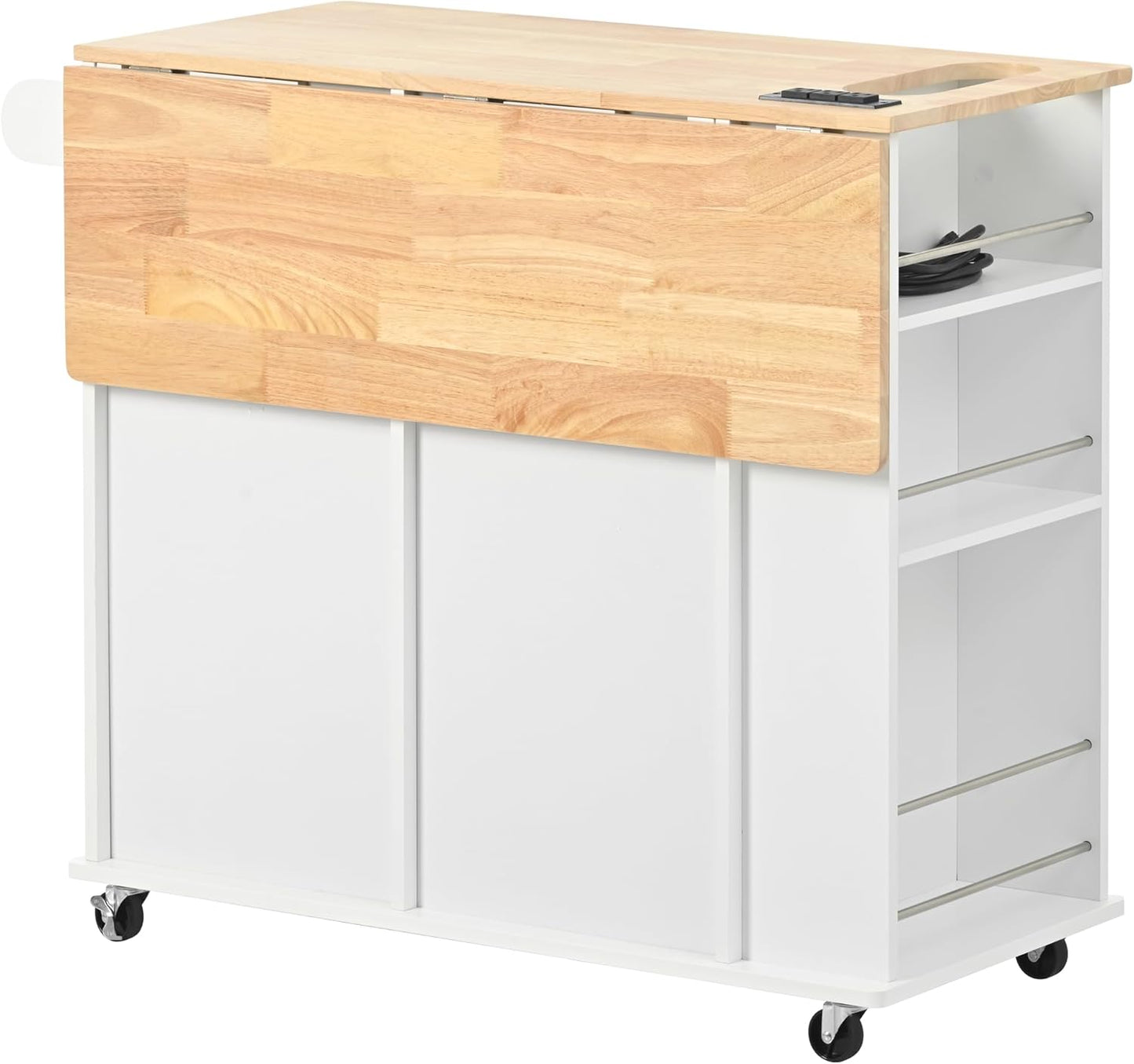 Retro Mountain Wood 47" D Kitchen Island with Drop Leaf, Accent Cabinet with Internal Storage Rack, Farmhouse Rolling Kitchen Cart on Wheels for Kitchen, Dining Room