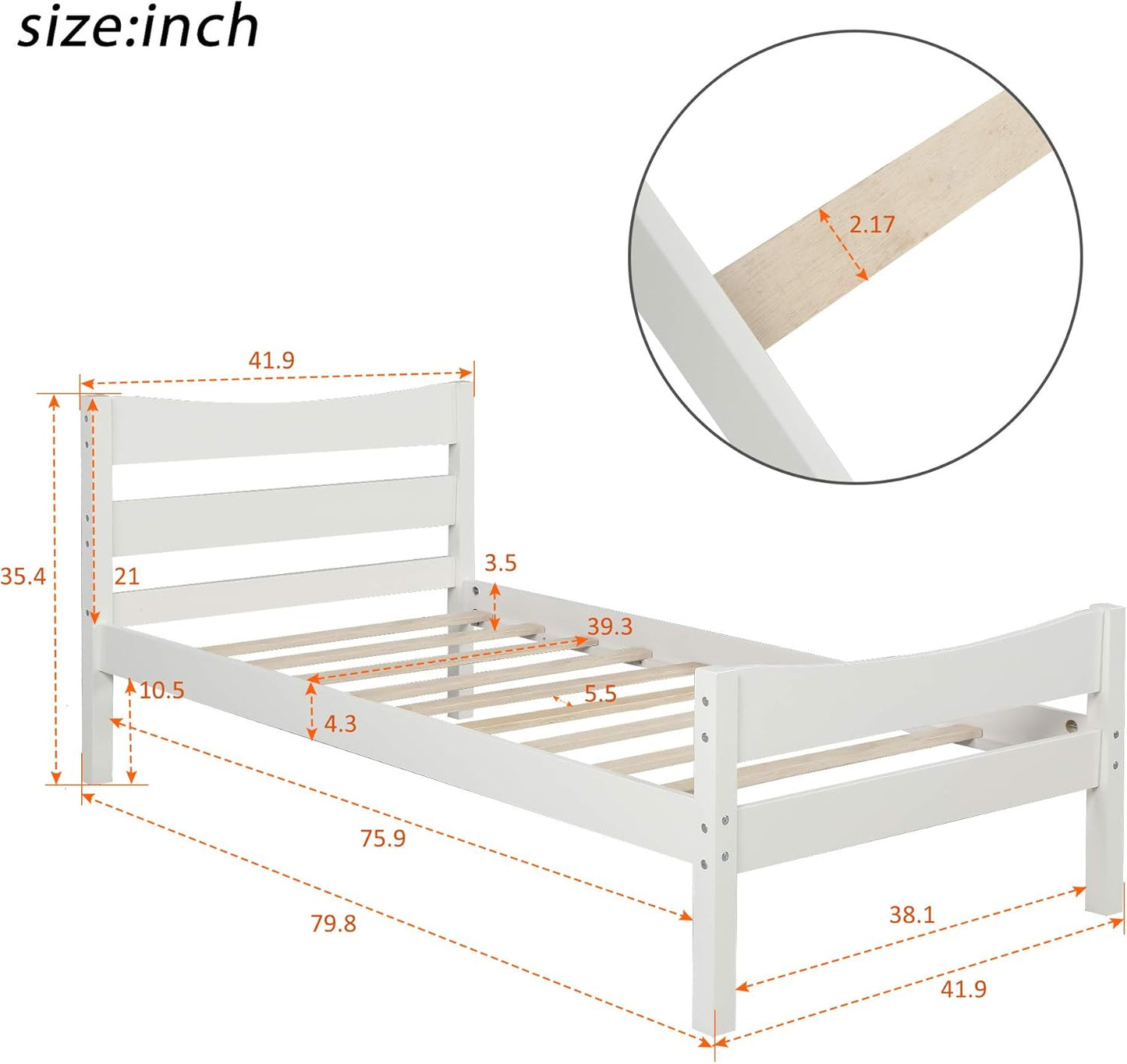 Twin Size Wood Platform Bed with Headboard and Footboard, 100% Pine Wood Frame, Strong Slat Support - Espresso, 80.2”L X 42.9”W X 36.2”H