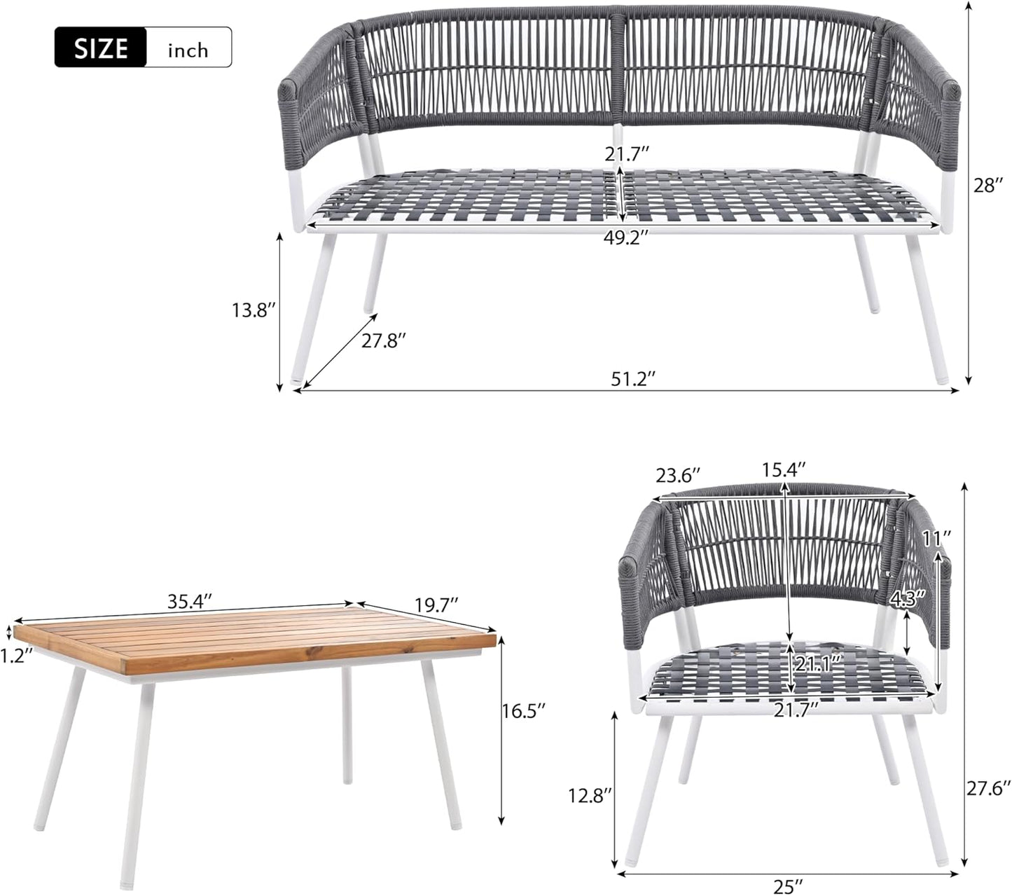 Outdoor Furniture Set of 6,Wicker Chairs, Rattan Patio Conversation Cool Bar Table and Ice Bucket for Backyard Porch Balcony, sectional Set, Beige+Black