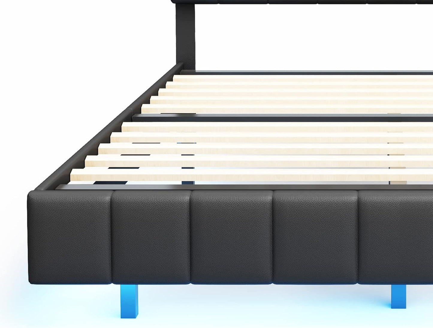 Queen Size Floating Lights and USB Charging,Modern Upholstered Platform LED Bed Frame,Black, Black2