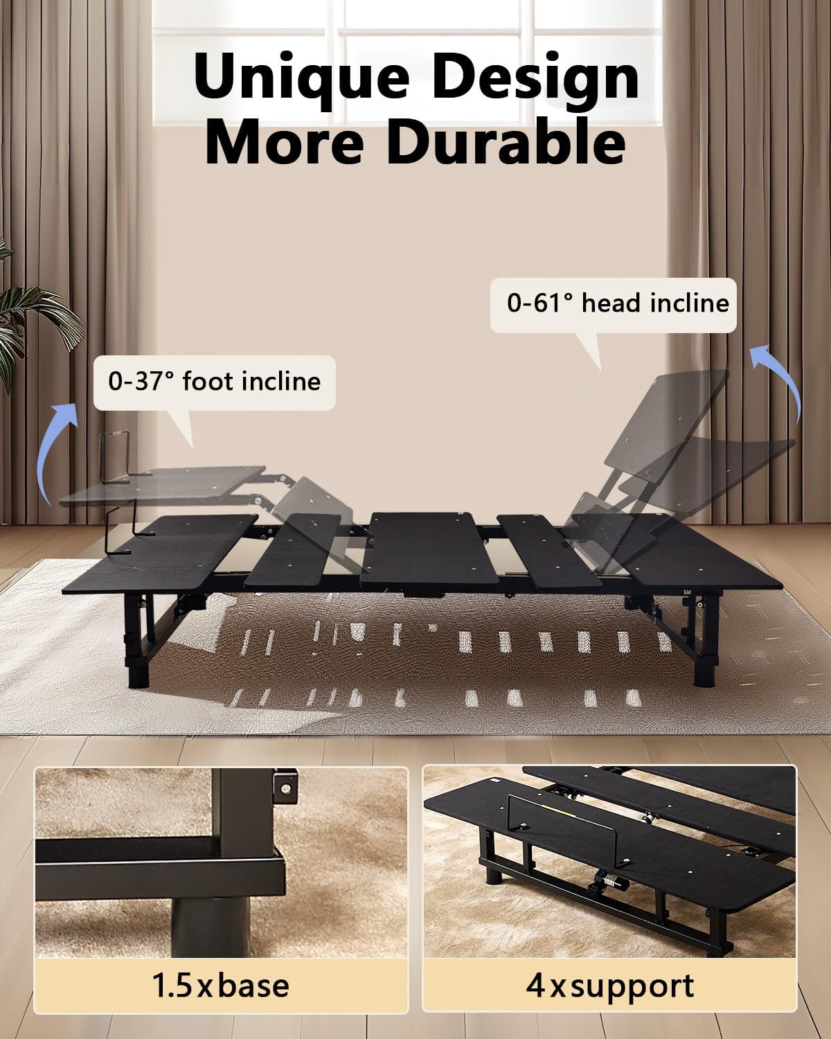 King Size Adjustable Bed Frame with Quiet Motor - Head & Foot Incline, Zero Gravity, Wireless Remote Control, Easy Installation (79" L x 71" W x 12.72" H)