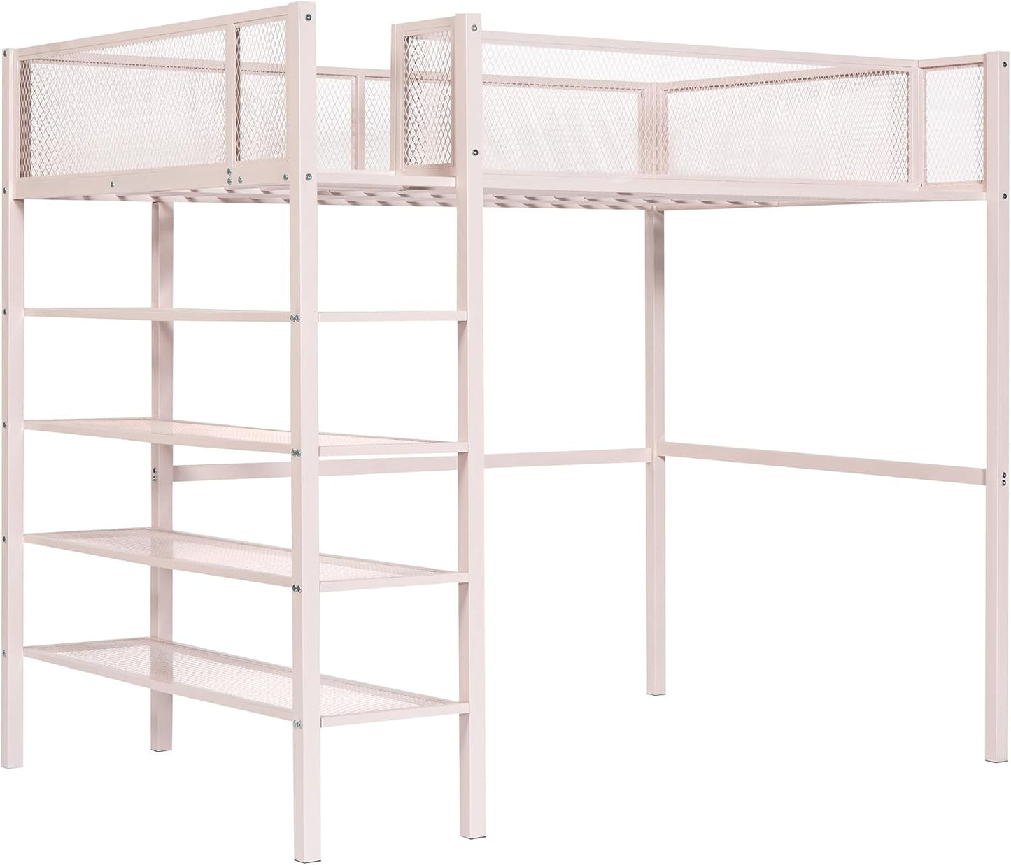 Twin Metal Loft Bed in Elegant Black - Spacious 4-Tier Shelving & Enhanced Storage, Perfect for Home & Dorm Use