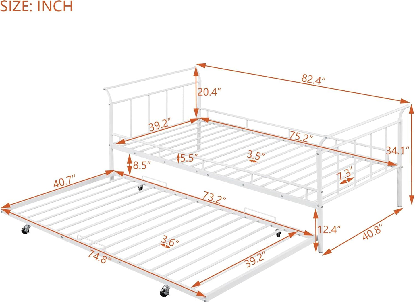 Full Size Metal Daybed - White, Elegant Curved Handle Design, Includes Convenient Pull-Out Twin Trundle