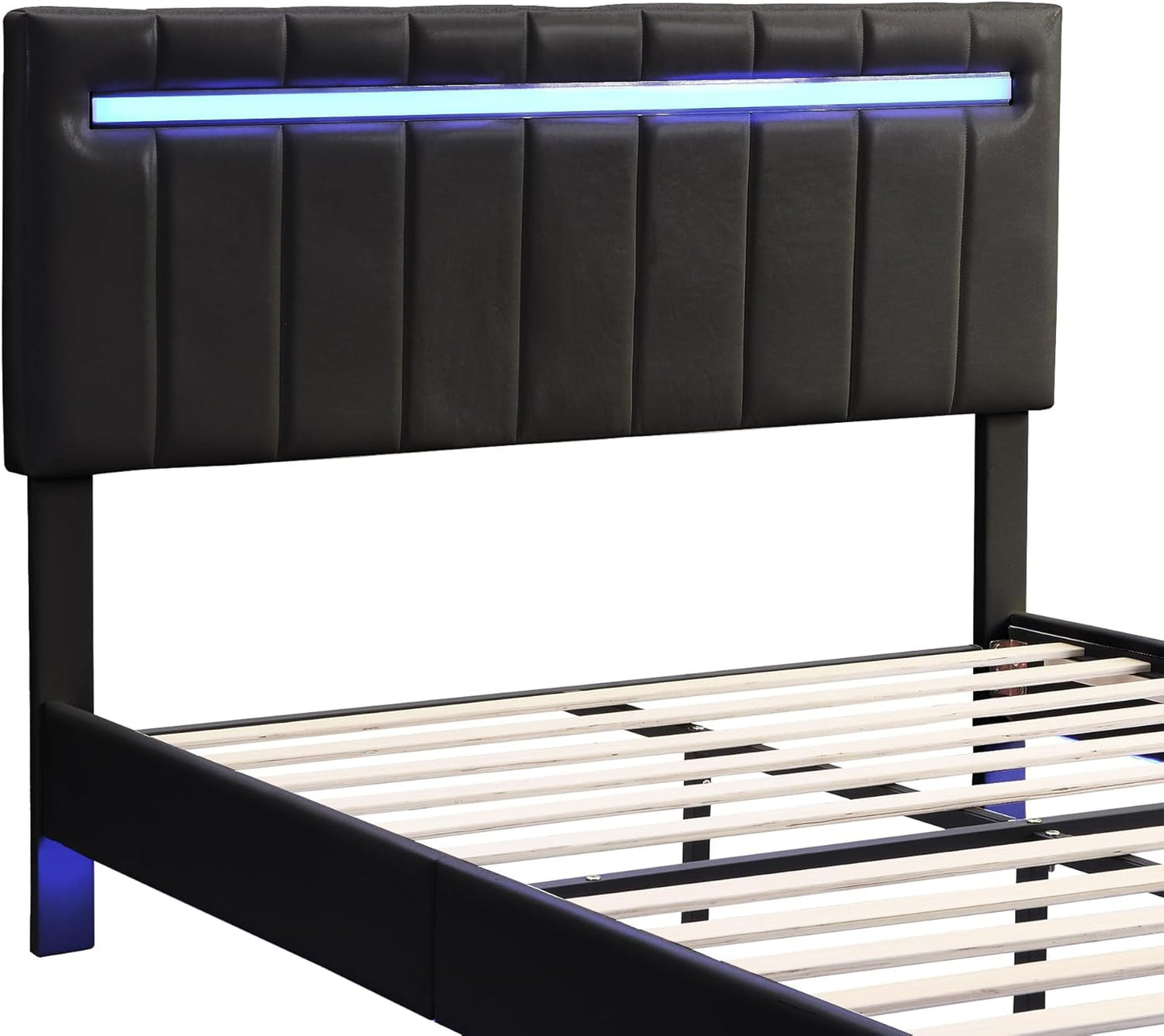 Queen Size Floating Lights and USB Charging,Modern Upholstered Platform LED Bed Frame,Black, Black2