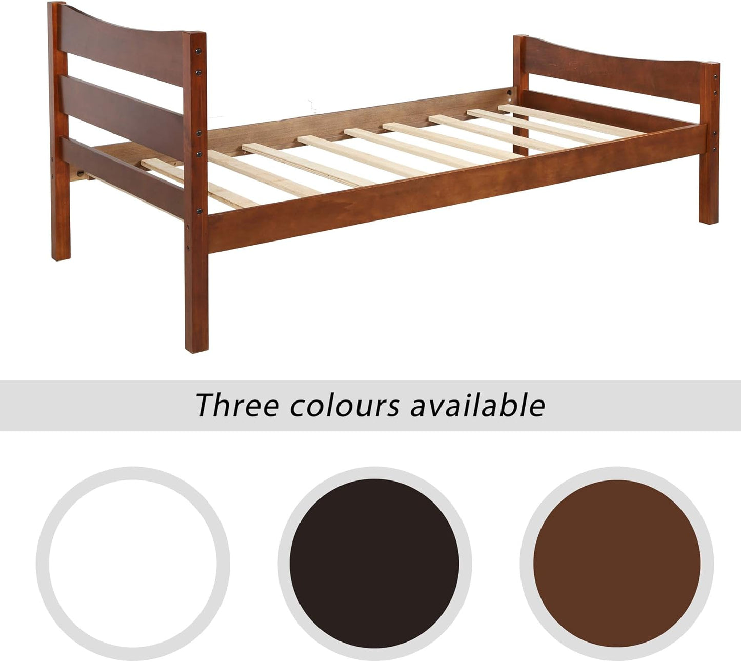 Twin Size Wood Platform Bed with Headboard and Footboard, 100% Pine Wood Frame, Strong Slat Support - Espresso, 80.2”L X 42.9”W X 36.2”H