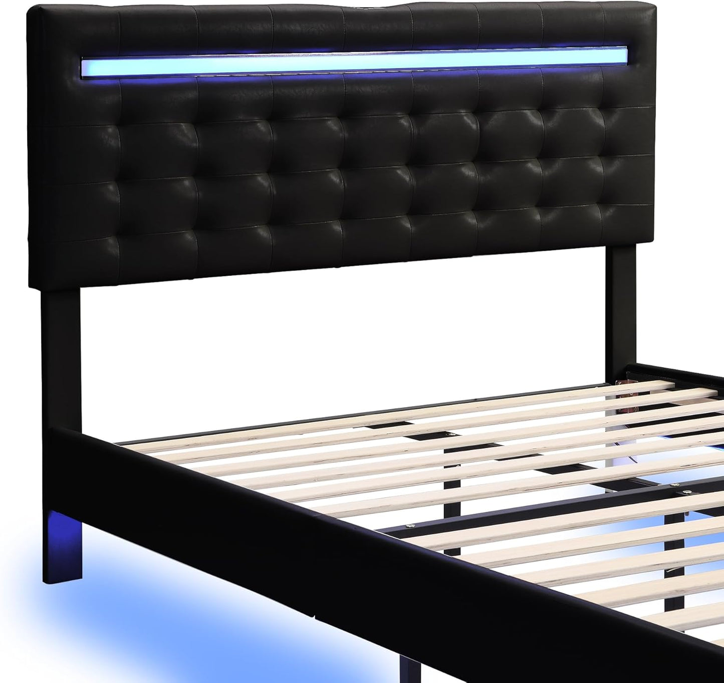 Queen Size Floating Lights and USB Charging,Modern Upholstered Platform LED Bed Frame,Black, Black2