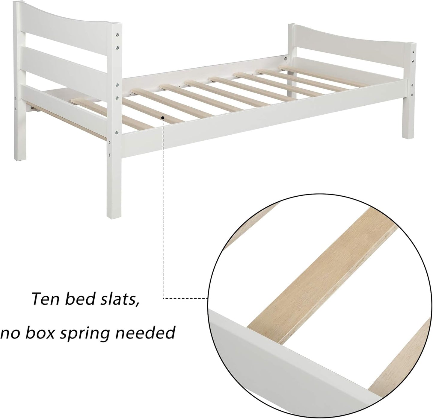 Twin Size Wood Platform Bed with Headboard and Footboard, 100% Pine Wood Frame, Strong Slat Support - Espresso, 80.2”L X 42.9”W X 36.2”H