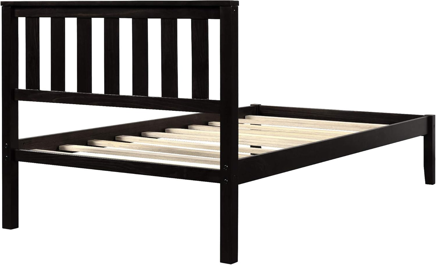 Twin Size Wood Platform Bed with Headboard and Footboard, 100% Pine Wood Frame, Strong Slat Support - Espresso, 80.2”L X 42.9”W X 36.2”H