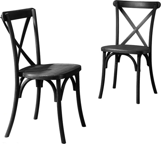 Set of 2 Resin X-Back Lime Wash Finish, Modern Farmhouse Dining Chair Furniture, Indoor/Outdoor Seating, 300lbs Capacity, Matt Black, 2-Pack