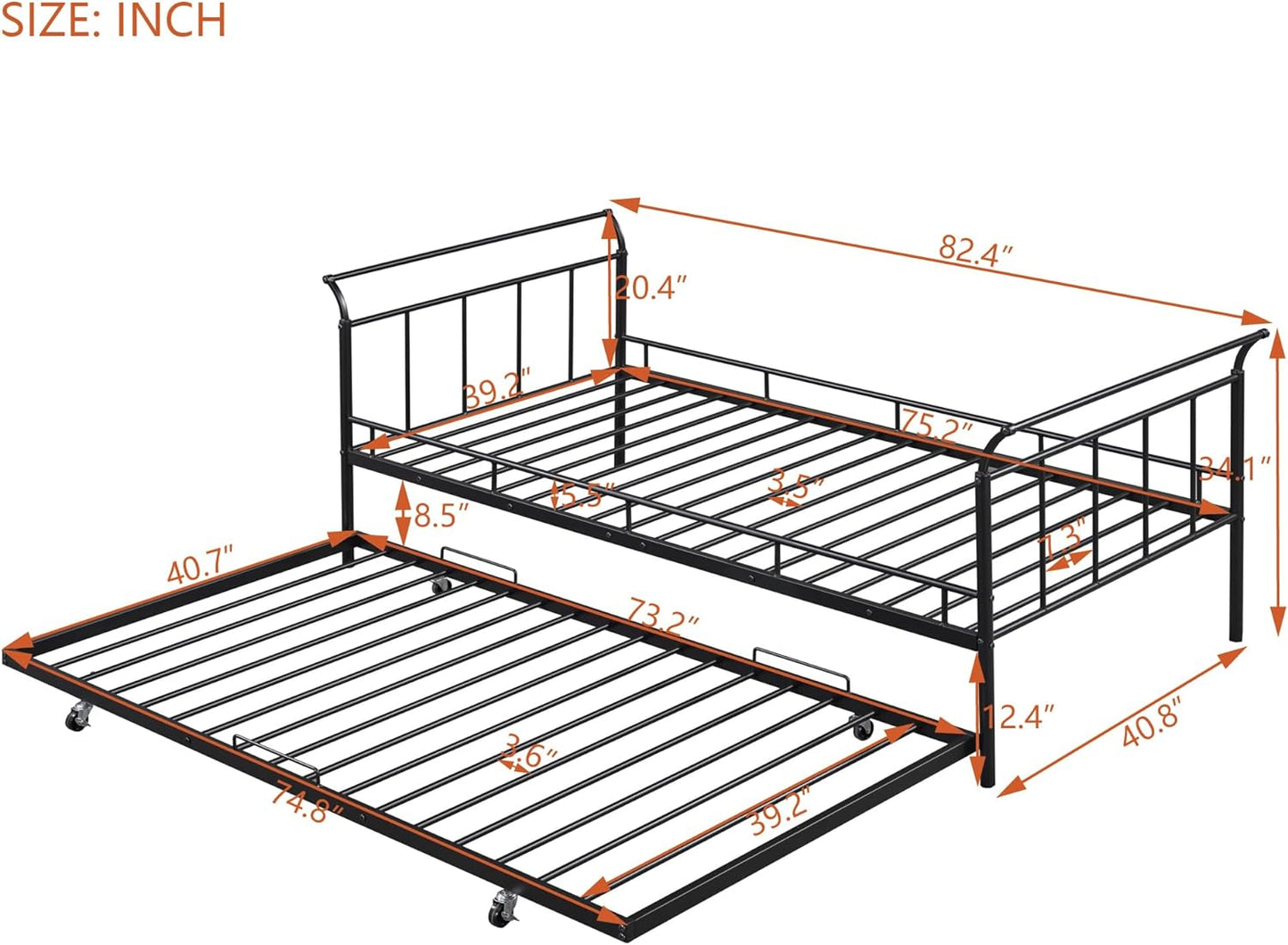 Full Size Metal Daybed - White, Elegant Curved Handle Design, Includes Convenient Pull-Out Twin Trundle