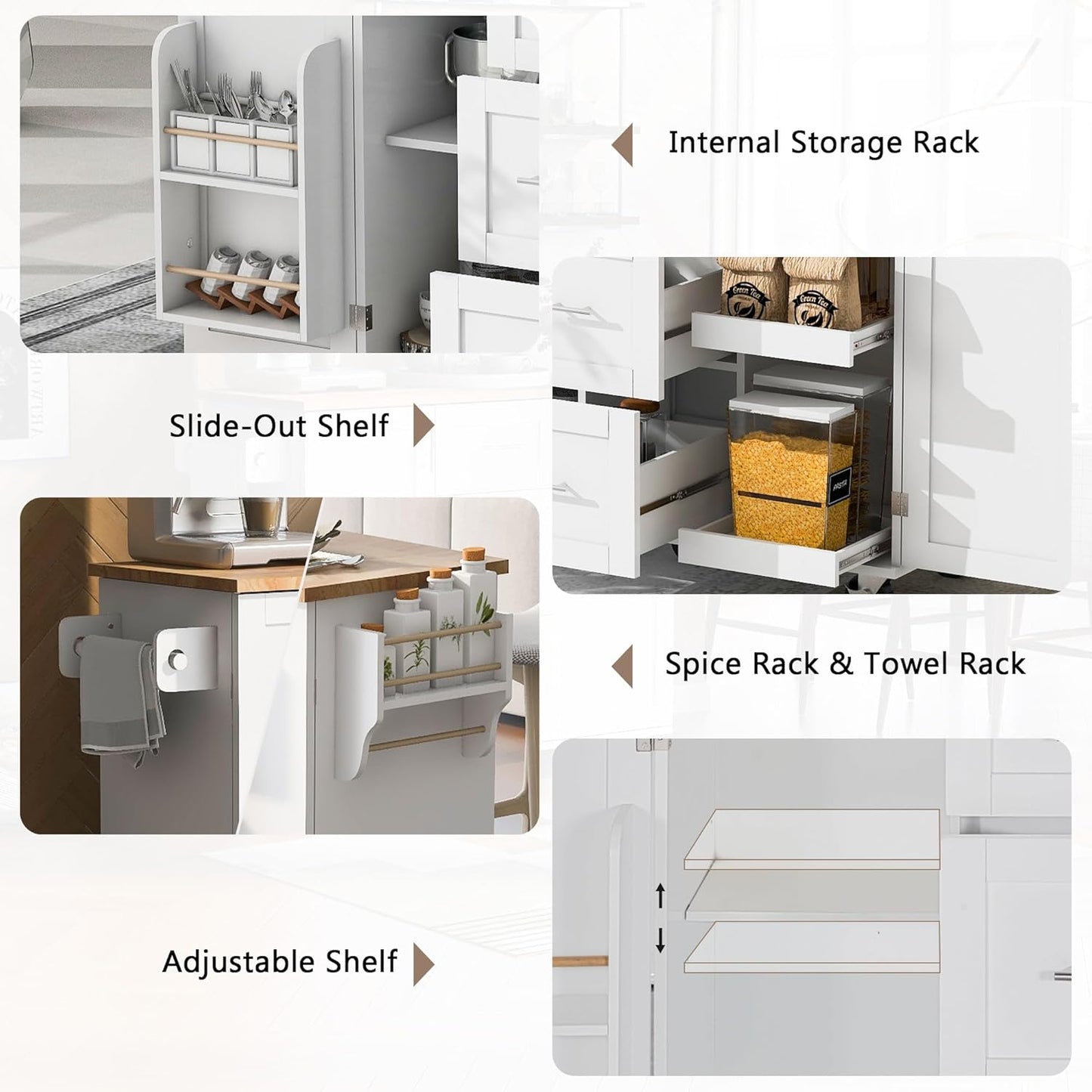 Retro Mountain Wood 47" D Kitchen Island with Drop Leaf, Accent Cabinet with Internal Storage Rack, Farmhouse Rolling Kitchen Cart on Wheels for Kitchen, Dining Room