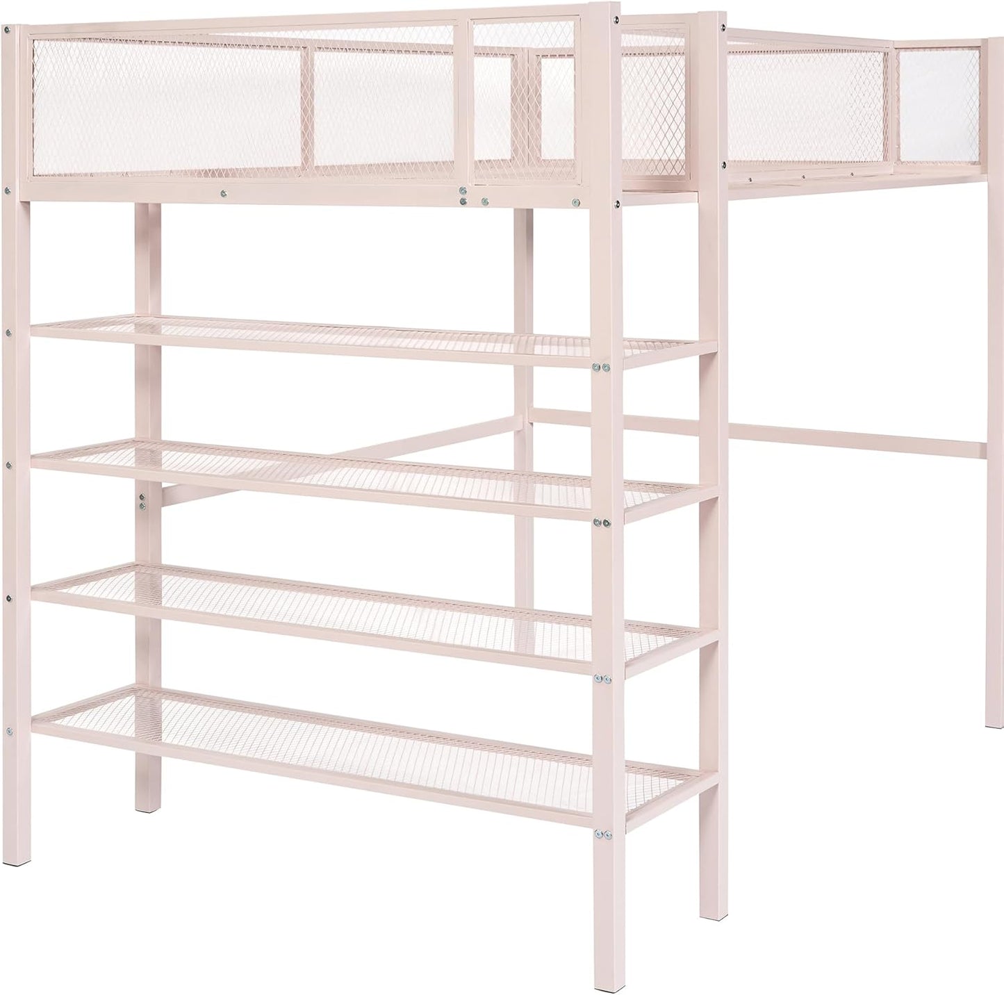 Twin Metal Loft Bed in Elegant Black - Spacious 4-Tier Shelving & Enhanced Storage, Perfect for Home & Dorm Use