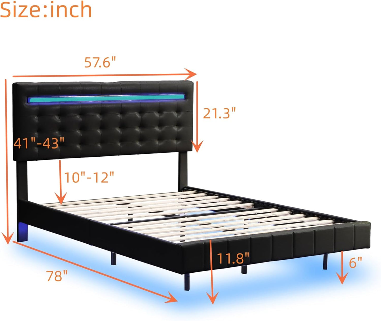 Queen Size Floating Lights and USB Charging,Modern Upholstered Platform LED Bed Frame,Black, Black2