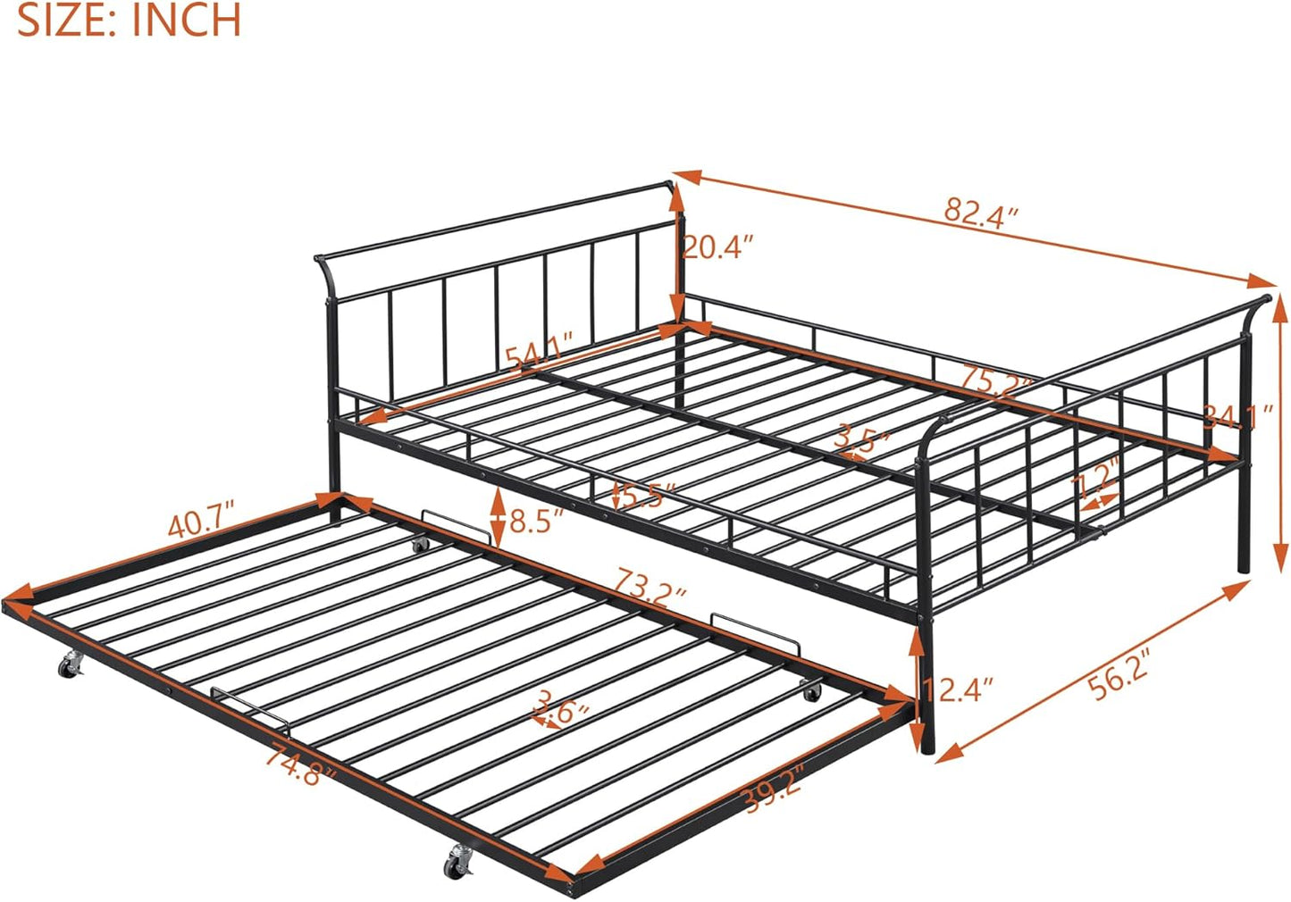 Full Size Metal Daybed - White, Elegant Curved Handle Design, Includes Convenient Pull-Out Twin Trundle