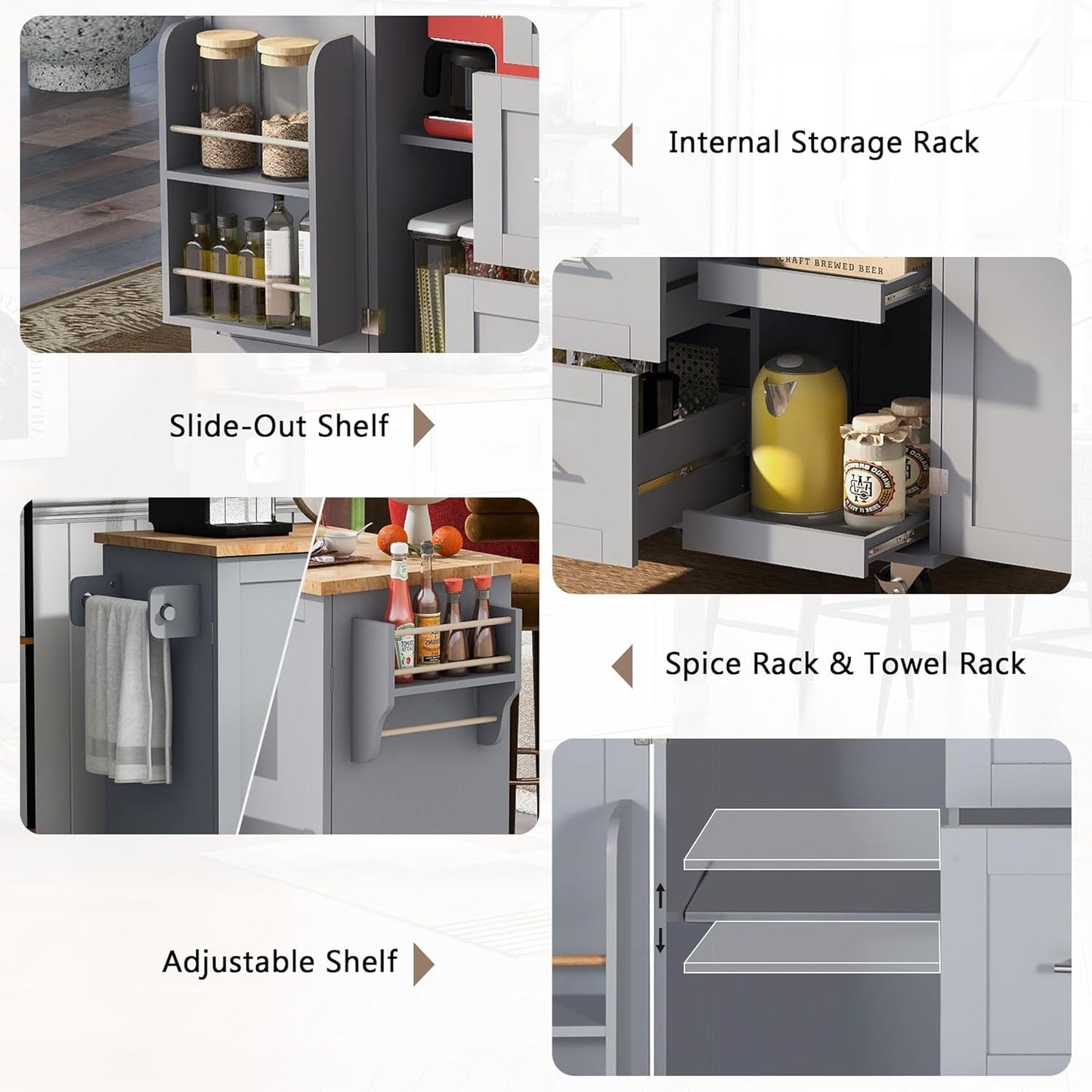 Retro Mountain Wood 47" D Kitchen Island with Drop Leaf, Accent Cabinet with Internal Storage Rack, Farmhouse Rolling Kitchen Cart on Wheels for Kitchen, Dining Room