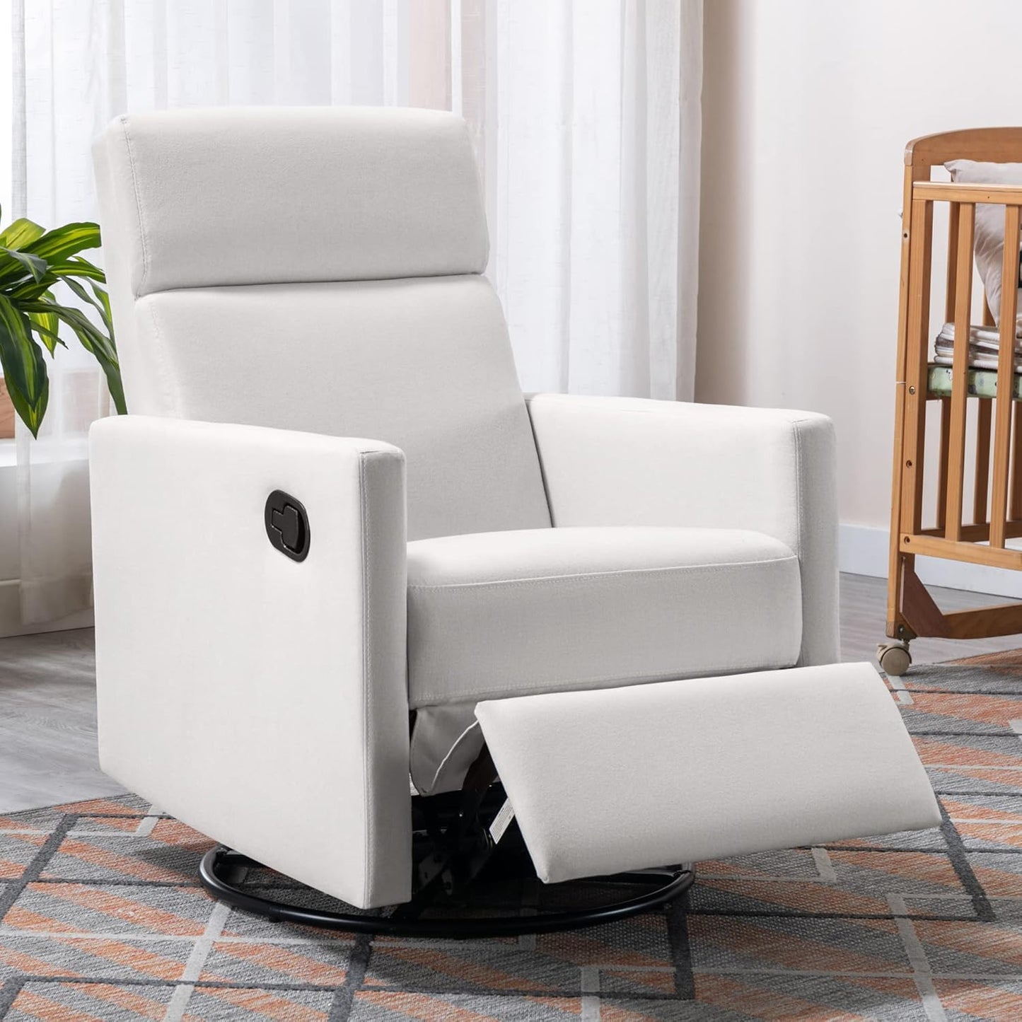 Modern Beige Upholstered Rocker Nursery Chair-Plush Seating Glider, Swivel Recliner, Gray