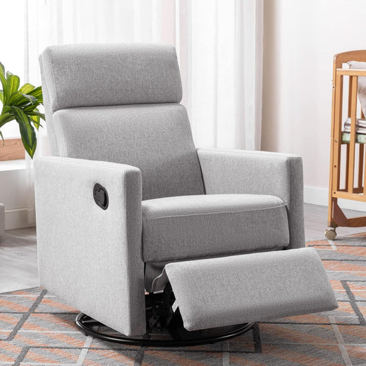 Modern Beige Upholstered Rocker Nursery Chair-Plush Seating Glider, Swivel Recliner, Gray