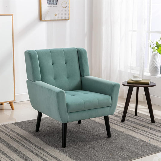 Mid Century Accent Arm Chair for Living Room, Modern Armchair Upholstered Velvet, Cozy Wingback Single Chair with 22" Deep Wide Soft Sitting, Small Comfy Reading Noock Chair for Bedroom Dorm Office