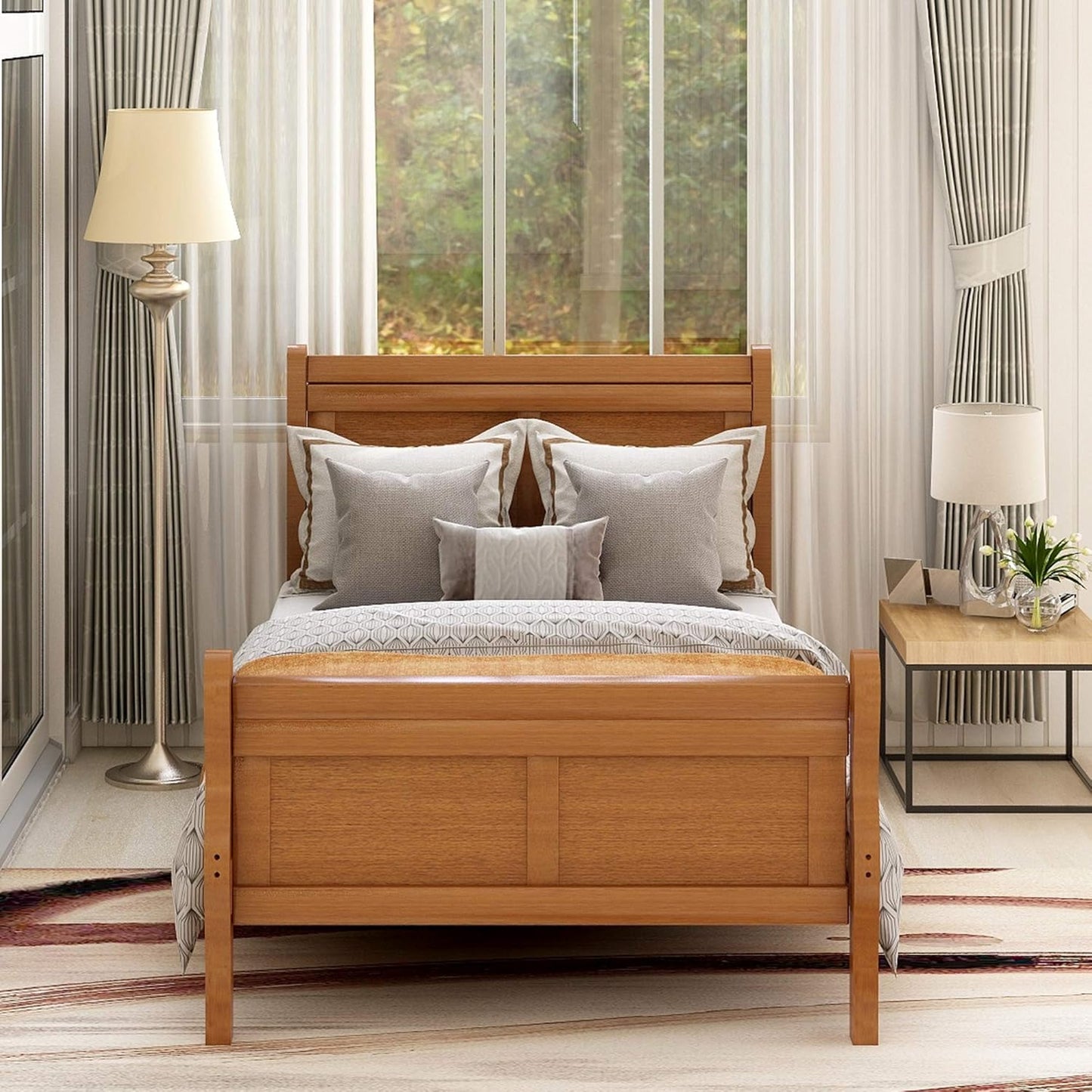 Twin Size Wood Platform Bed with Headboard and Footboard, 100% Pine Wood Frame, Strong Slat Support - Espresso, 80.2”L X 42.9”W X 36.2”H