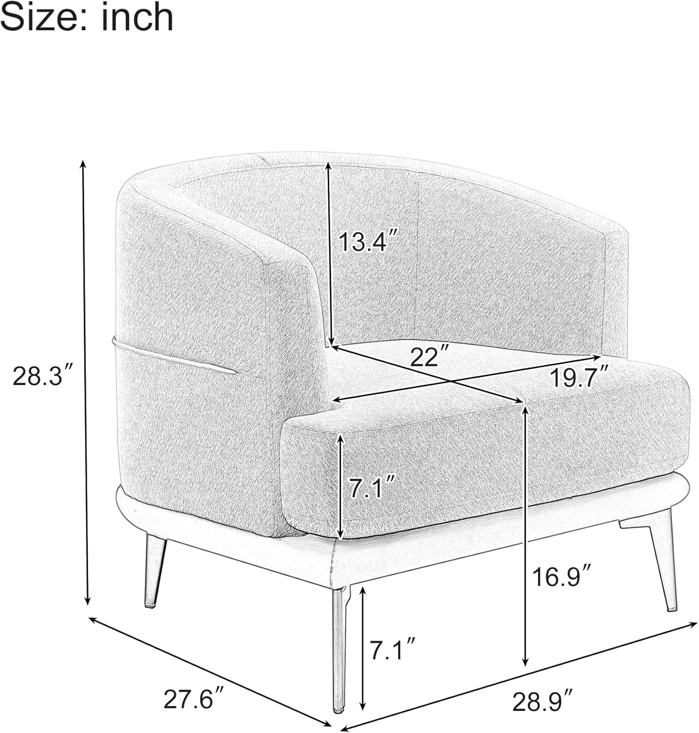 Modern Barrel Chair in Mustard Green-Two-Tone Fabric Upholstered Armchair for Living Room, Bedroom, Reading Nook-Stylish & Comfortable Round Seating, 28.3" H