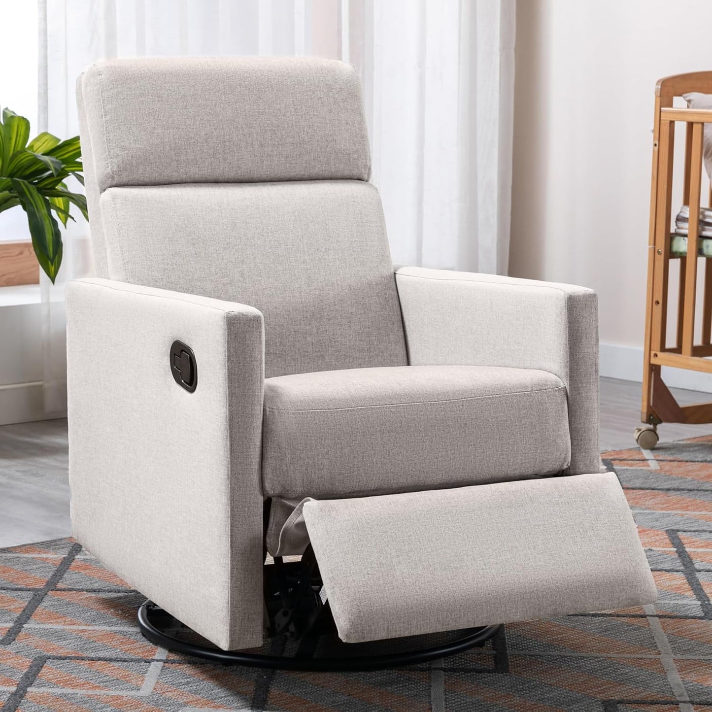 Modern Beige Upholstered Rocker Nursery Chair-Plush Seating Glider, Swivel Recliner, Gray