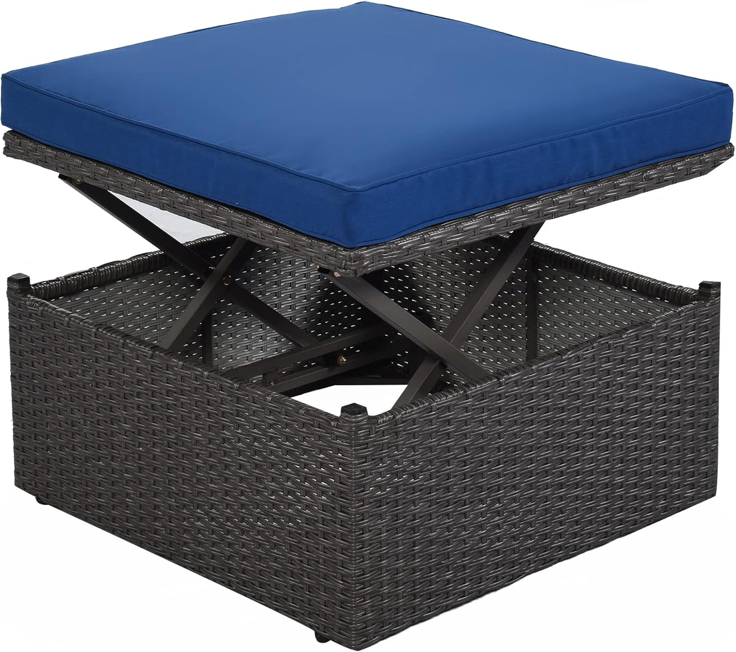 Outdoor Patio Set Daybed Sunbed with Retractable Canopy-Wicker Conversation Furniture, Navy Blue