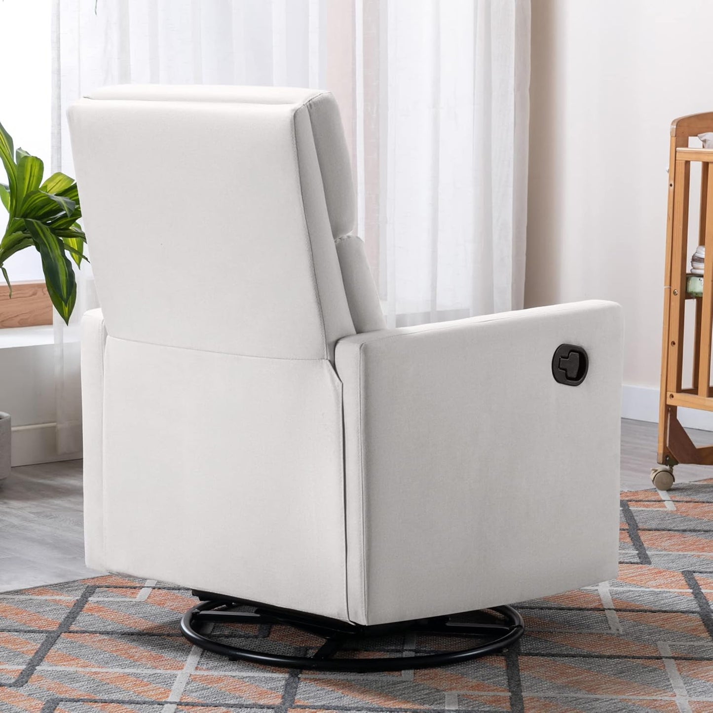 Modern Beige Upholstered Rocker Nursery Chair-Plush Seating Glider, Swivel Recliner, Gray