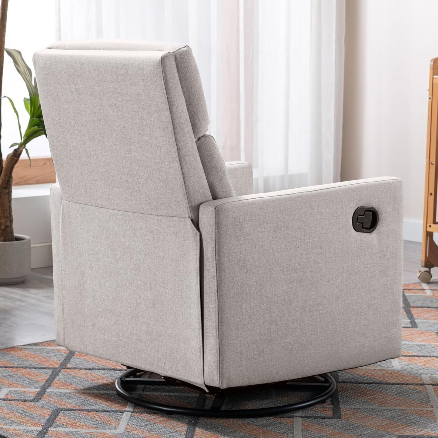 Modern Beige Upholstered Rocker Nursery Chair-Plush Seating Glider, Swivel Recliner, Gray