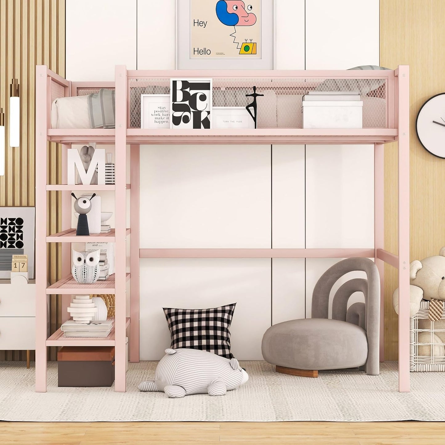 Twin Metal Loft Bed in Elegant Black - Spacious 4-Tier Shelving & Enhanced Storage, Perfect for Home & Dorm Use