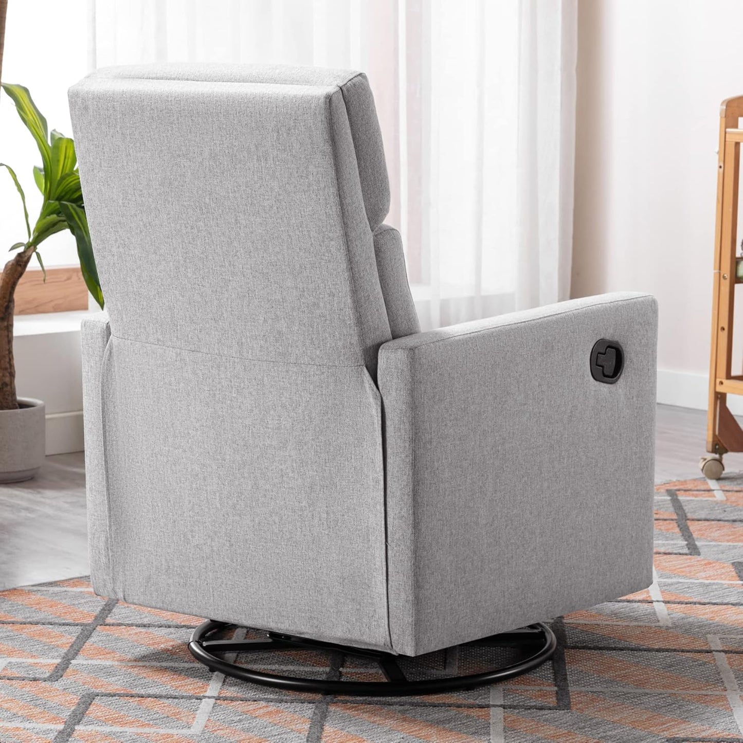 Modern Beige Upholstered Rocker Nursery Chair-Plush Seating Glider, Swivel Recliner, Gray